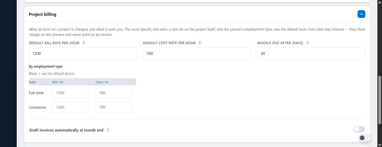 Billing settings